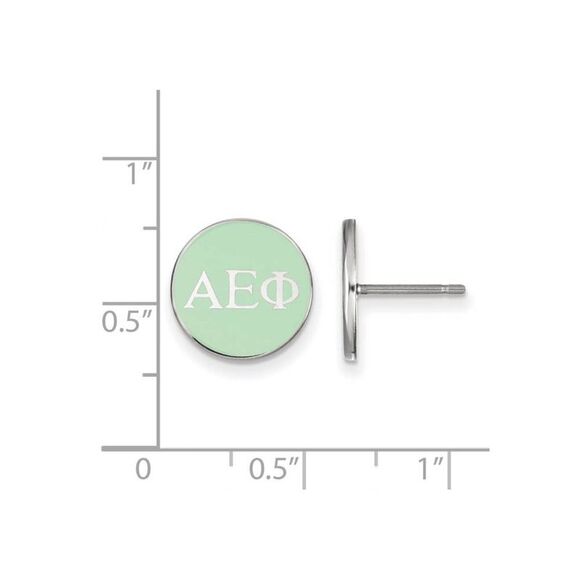 Sterling Silver Alpha Epsilon Phi Green Enamel Disc Post Earrings - Picture 2 of 3